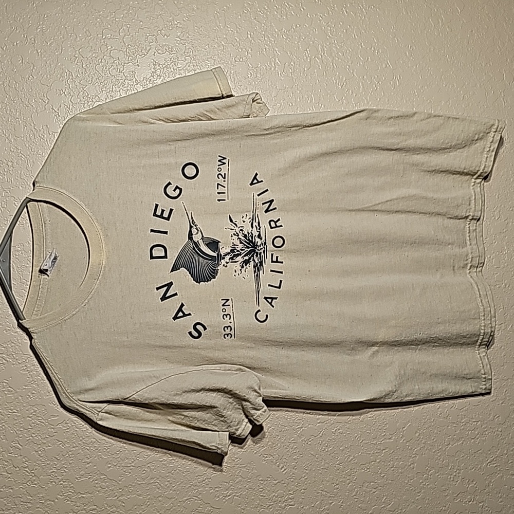San Diego California Marlin Longitute Latitude Tan TShirt Medium